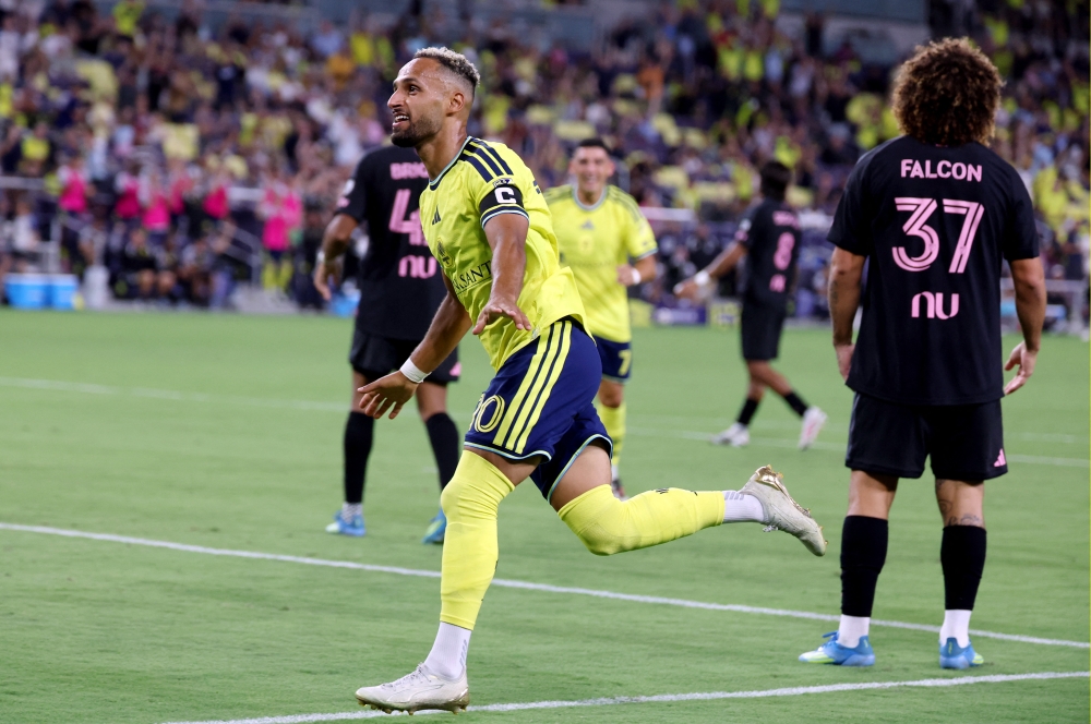  Nashville SC midfielder Hany Mukhtar (10) reacts after scoring a goal against Inter Miami  