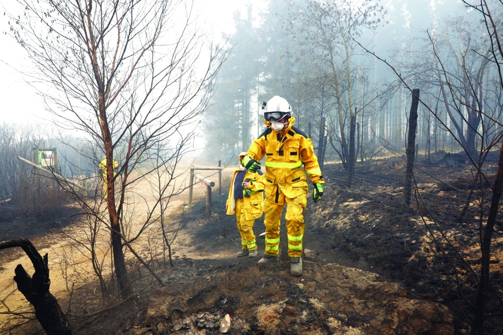 A firefighter works next to charred trees in the area affected by a wildfire near Malmedy, Belgium. — Reuters 