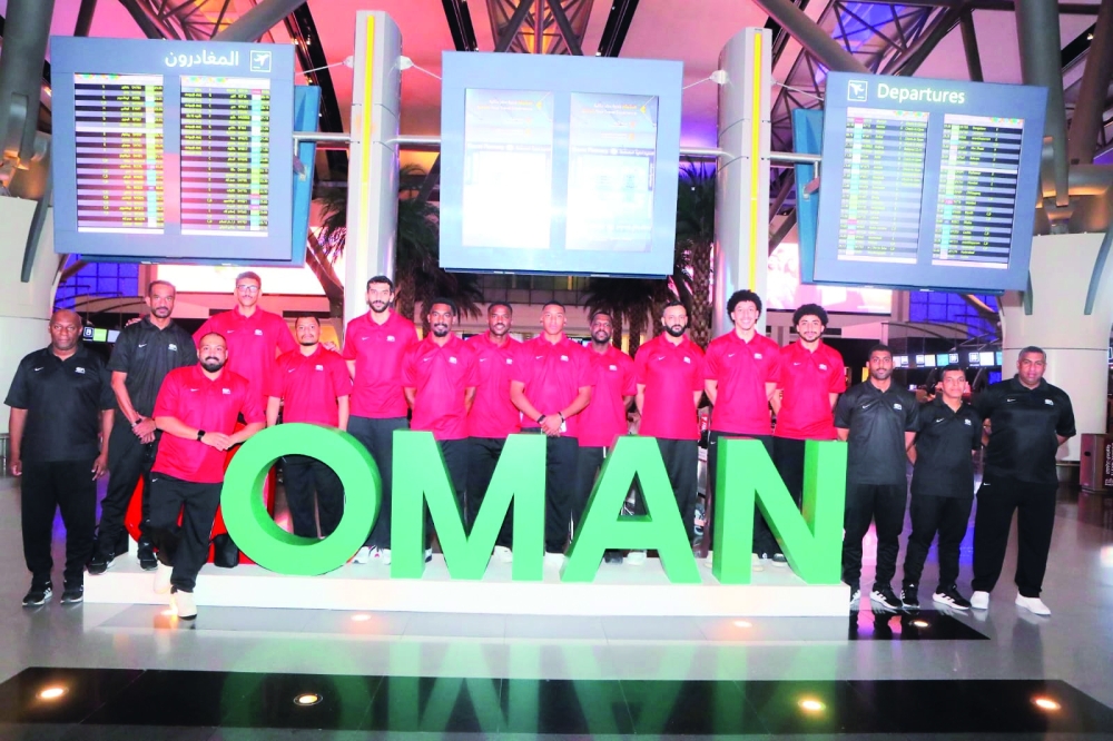 Oman national basketball team players at Muscat International Airport ahead of their departure to Dubai for the external training camp.
