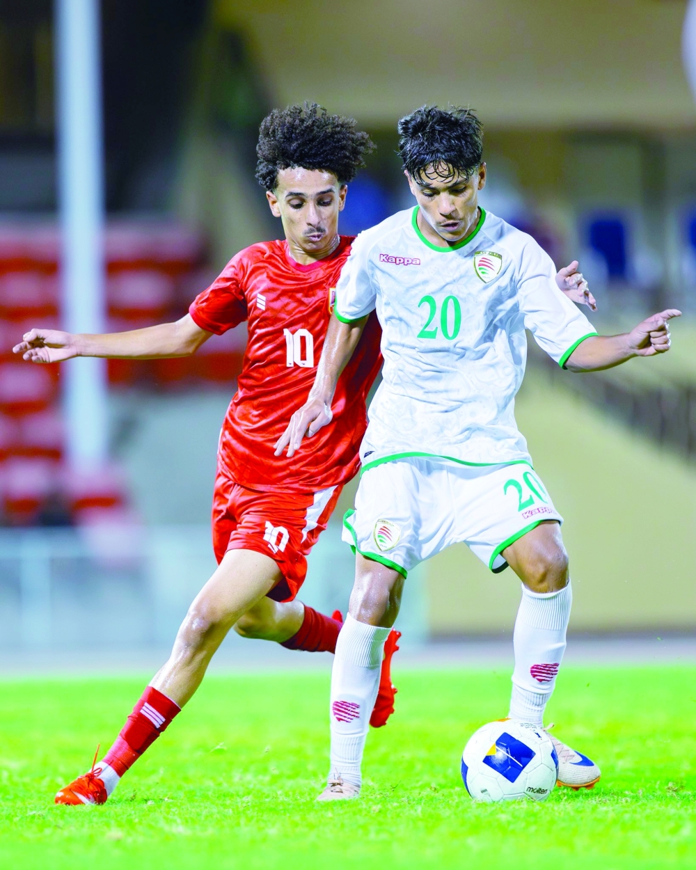 Oman U17 players in action against Bahrain during their 2-0 victory in the second friendly in Muscat.