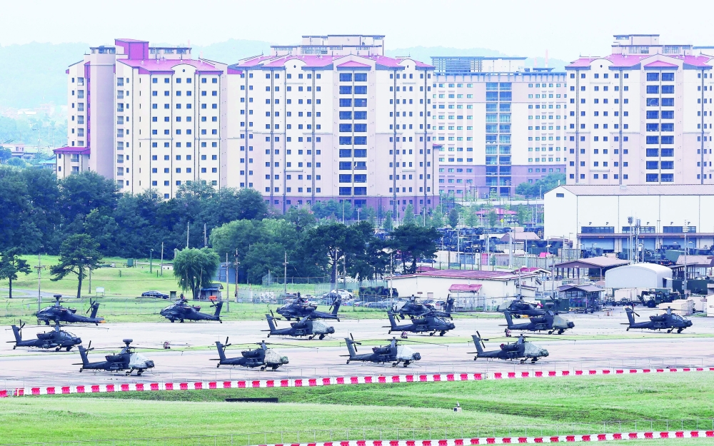 US Army UH-60 Black Hawk helicopters are seen at Camp Humphreys in Pyeongtaek. — AFP