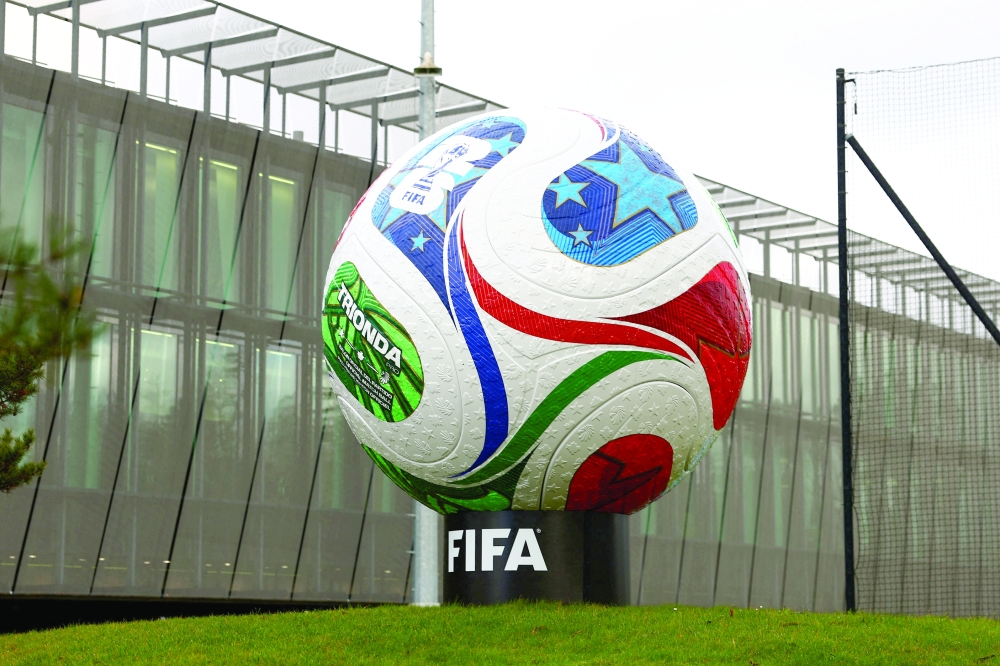 General view of a built replica of Trionda, the official match ball for Fifa World Cup 2026, at Fifa headquarters in Zurich, Switzerland.— Reuters