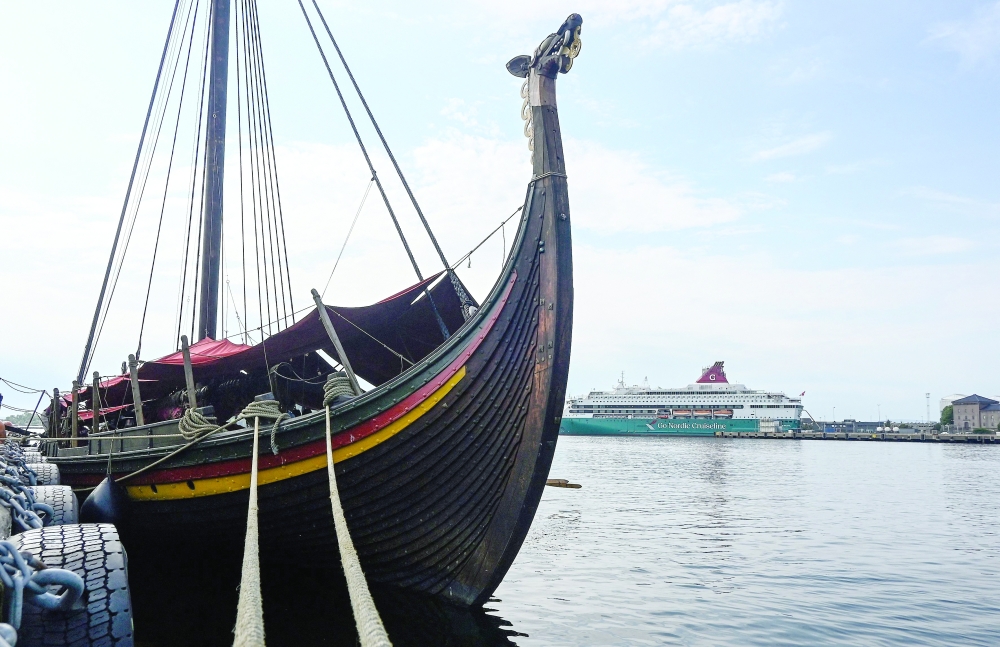The Draken Harald Harfagre (the ship used in the movie the Odyssey) is docked outside Oslo Opera in the Norwegian capital. — AFP