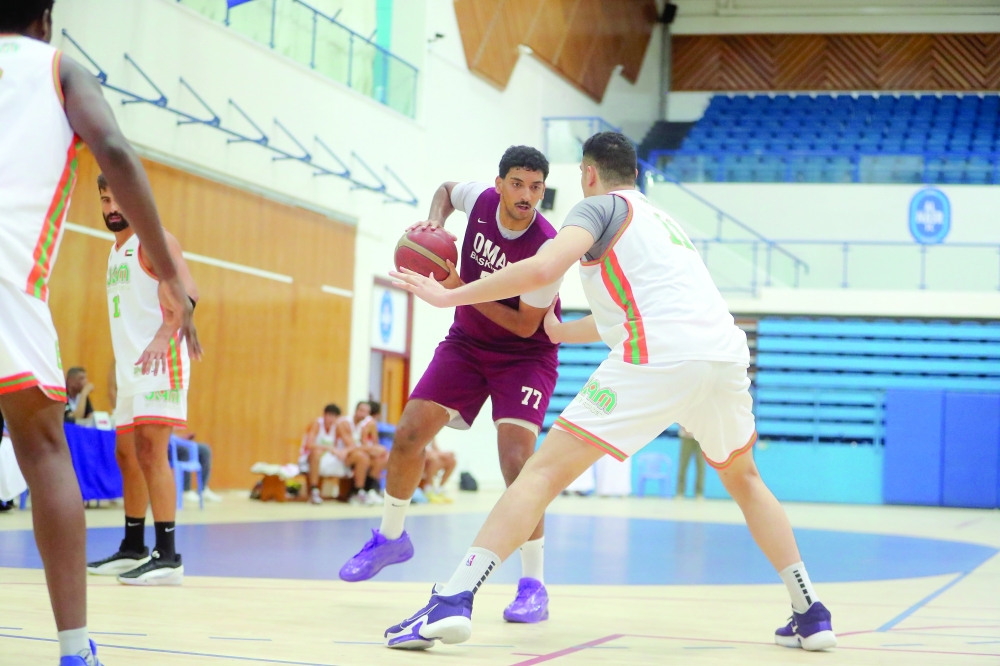 Oman’s national basketball team during their 64-58 friendly win over JAM Sports Academy as part of their Dubai training camp.