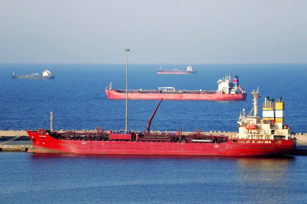 File picture of ships stranded in the Strait of Hormuz. — Reuters