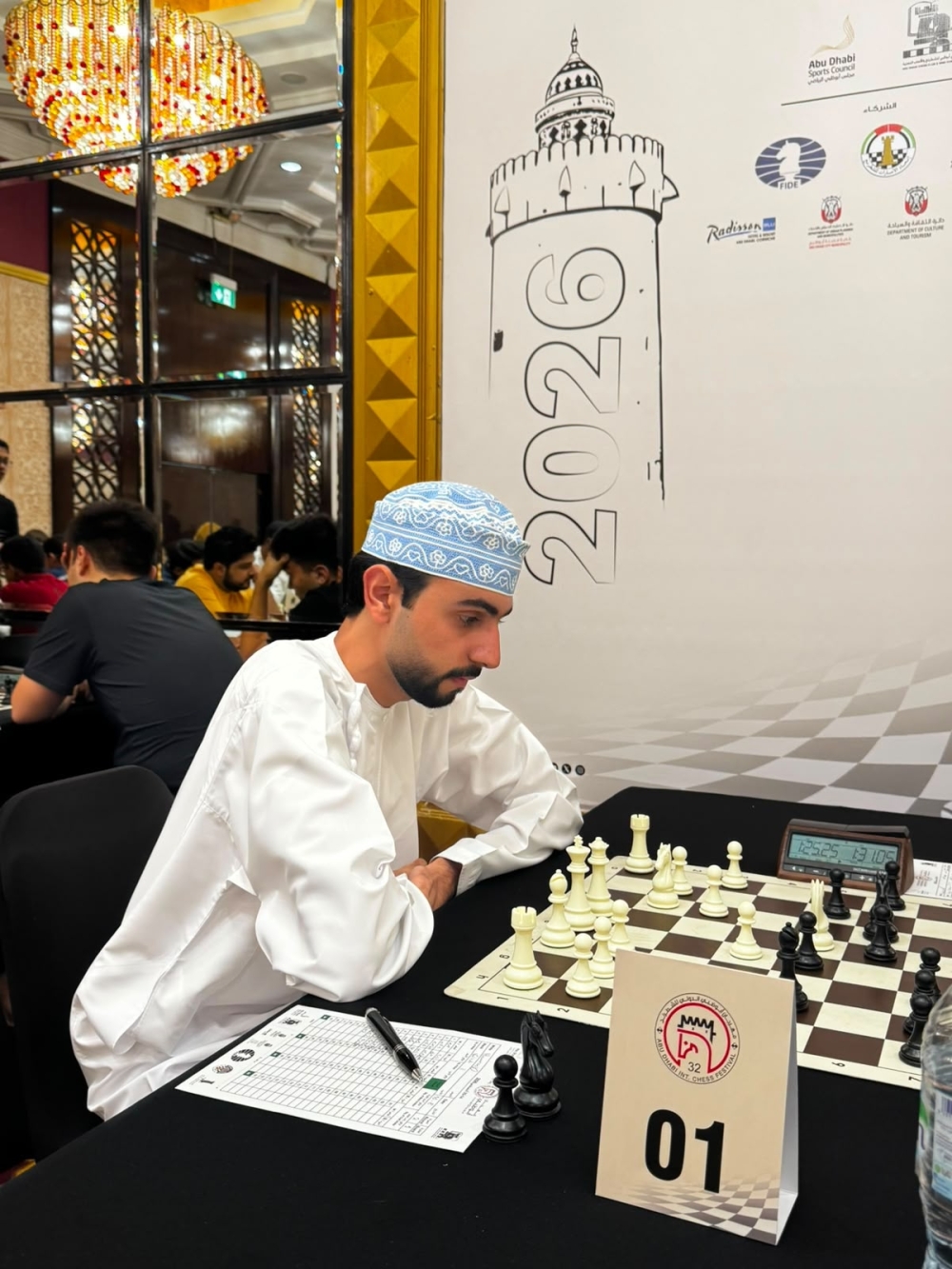 Hamood al Busaidi in action during the Open A competition at the 32nd Abu Dhabi International Chess Festival, where he climbed to 13th place after seven rounds.