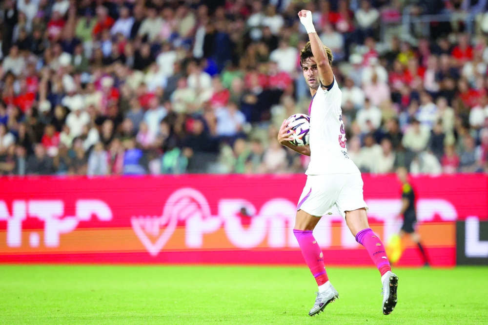 Ferran Torres celebrates after scoring his team first goal during the French L1 football match. — AFP