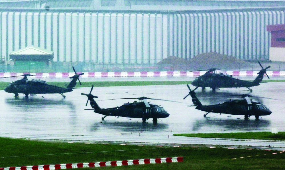 US Army UH-60 Black Hawk helicopters are seen at Camp Humphreys in Pyeongtaek. — AFP