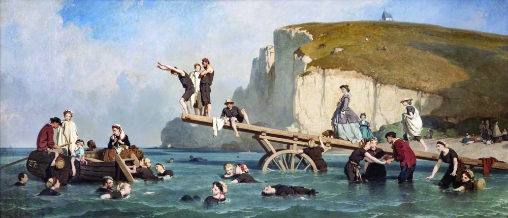 Eugène Le Poittevin’s lively summer scene beneath the Normandy cliffs — from the Städel’s “Monet’s Coast” exhibition