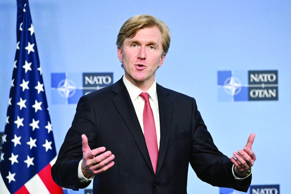 US Under-Secretary of War for Policy Elbridge Colby during a press conference with Nato Secretary-General at the Nato headquartres in Brussels. - AFP