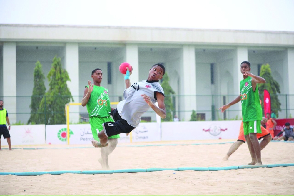 Young players showcase their skills during the opening day of beach handball competition in Dhofar. — Yousef al Siyabi