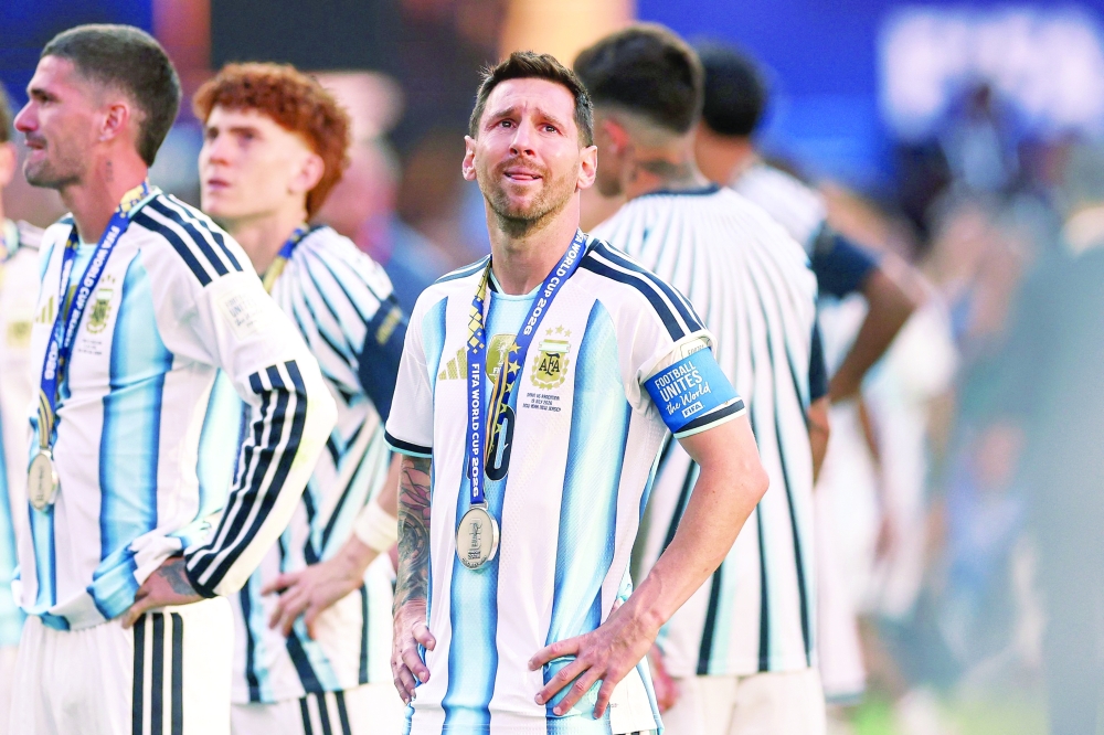 Lionel Messi reacts after losing the 2026 World Cup football tournament final