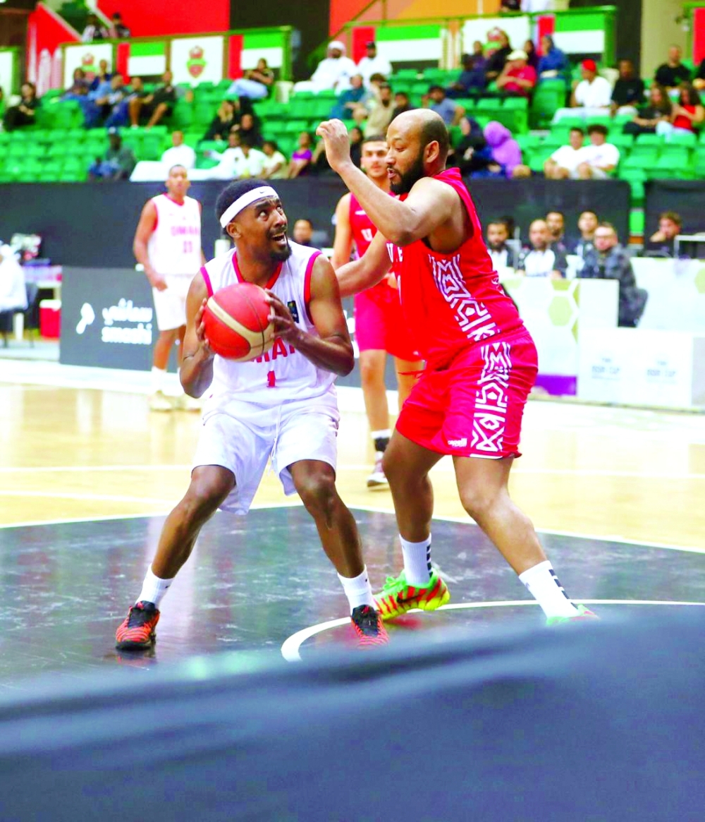 Oman players in action against hosts UAE during their FIBA Asia Cup 2029 Pre-Qualifiers clash in Dubai. — Ammar al Musafir