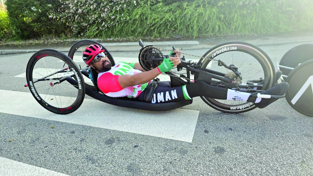 Omani para cyclist Sami bin Salim al Sulaimi during the 2026 Challenge Breton International in France.