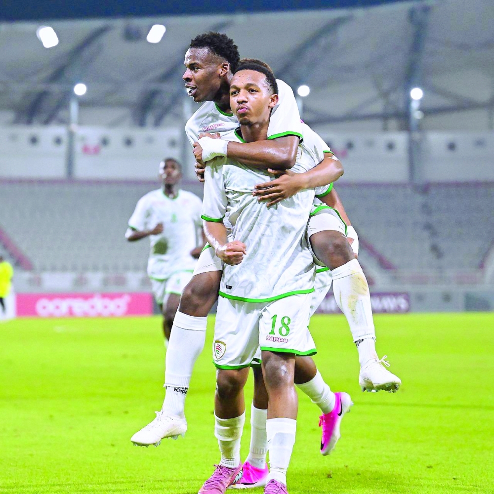 Oman U20 players celebrate during their 2-1 victory over hosts Qatar in Doha.