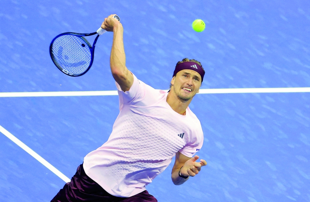 Germany's Alexander Zverev in action during his first round match against Italy's Lorenzo Sonego in the US Open at Flushing Meadows, New York. — Reuters