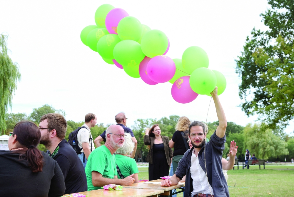 Supporters attend a campaign rally of Greens party top candidate Susan Sziborra-Seidlitz ahead of the upcoming Saxony-Anhalt state elections, in Halle, Germany. — Reuters
