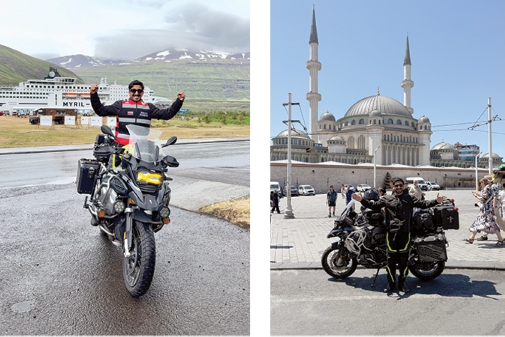 Loay bin Qais al Balushi with his bike parked at the Faroe Islands.