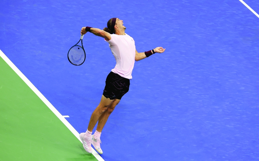 Germany's Alexander Zverev serves during his US Open second round match against France's Quentin Halys at Flushing Meadows, New York. — Reuters