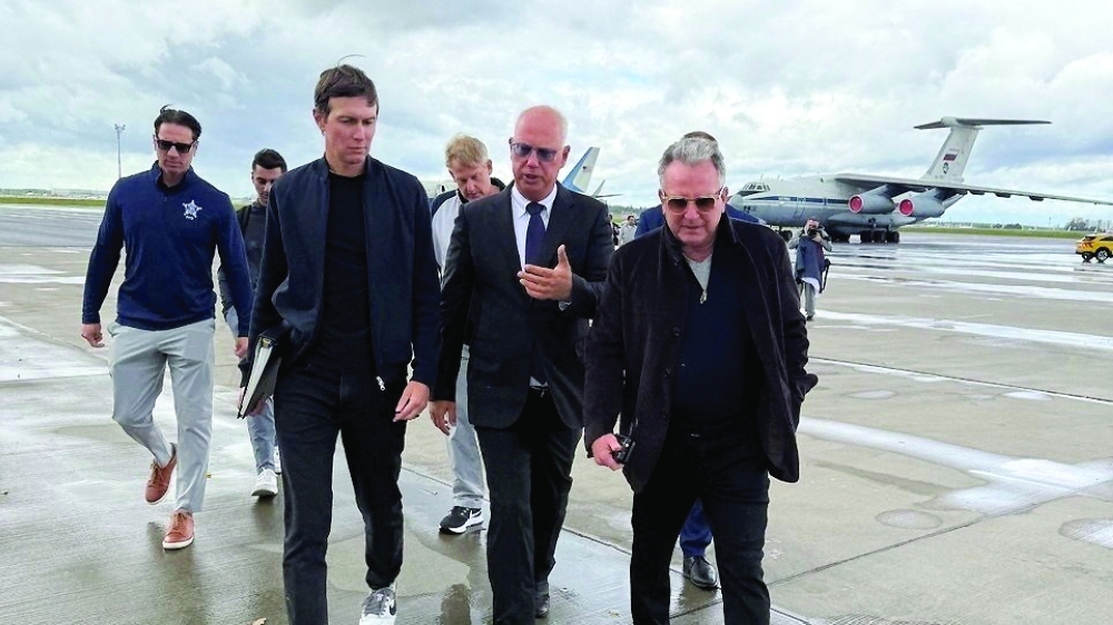 Russian presidential envoy Kirill Dmitriev walks with US special representatives Jared Kushner and Steve Witkoff upon their arrival at Vnukovo International Airport in Moscow. — Reuters