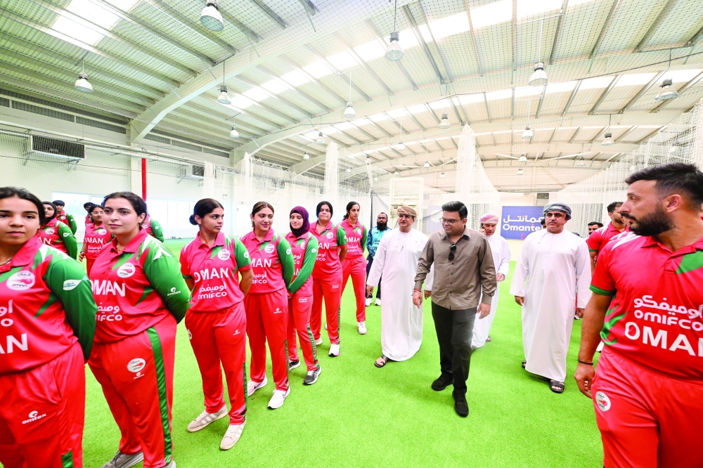ICC Chairman Jay Shah meets the Oman national teams. — Hussain al Maqbali