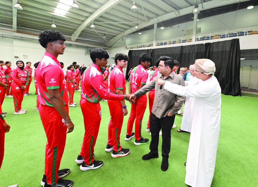 ICC Chairman Jay Shah meets the Oman national teams. — Hussain al Maqbali