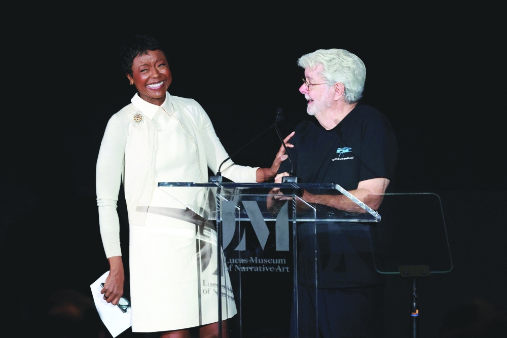 Co-founders of the Lucas Museum of Narrative Art, Mellody Hobson and George Lucas. — AFP