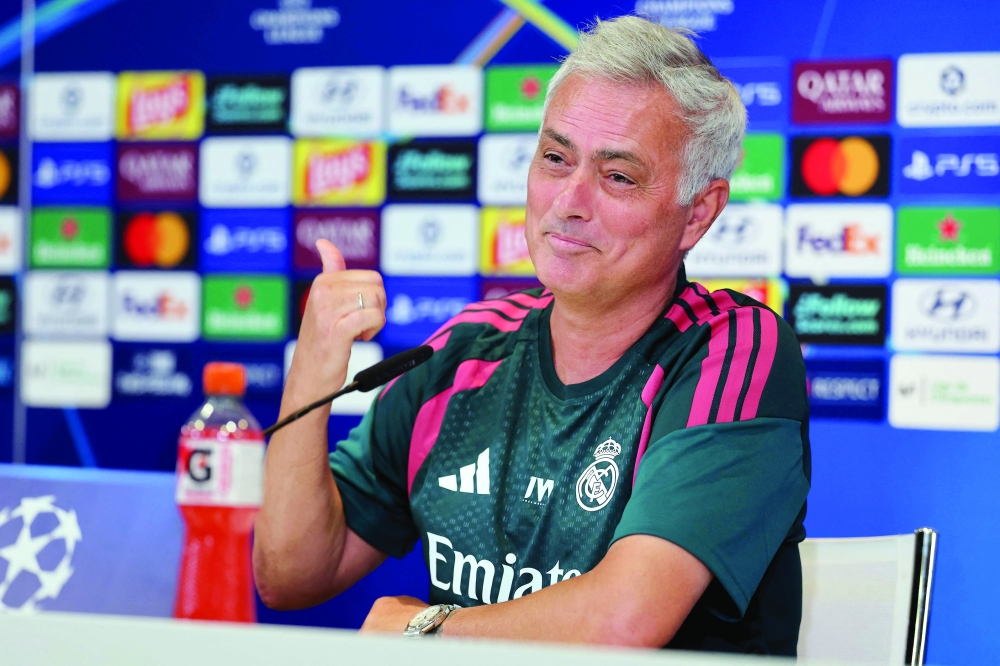 Real Madrid's Portuguese coach Jose Mourinho gives a press conference at the Ciudad Real Madrid training ground in Madrid. — AFP
