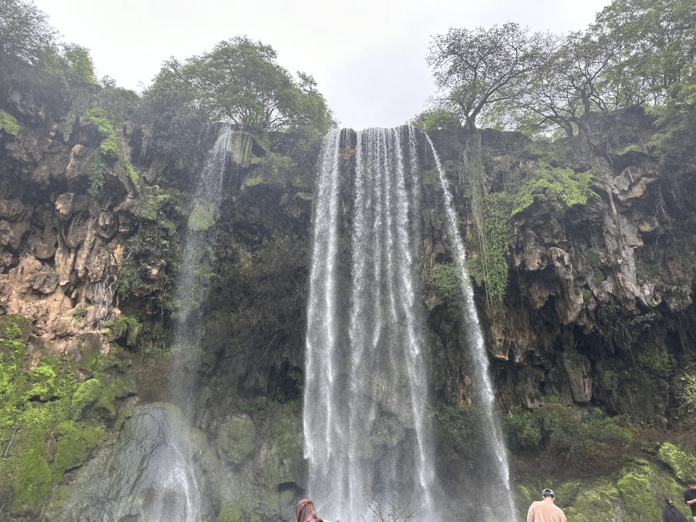 Ayn Athum waterfall flowing, in a picture taken in 2025