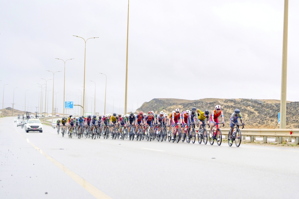 The pack rides during the third stage of Tour of Salalah.