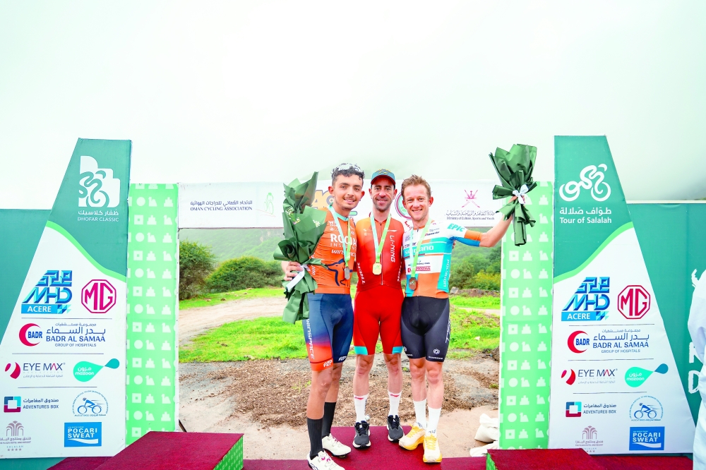 The top three winners on the podium after third stage.