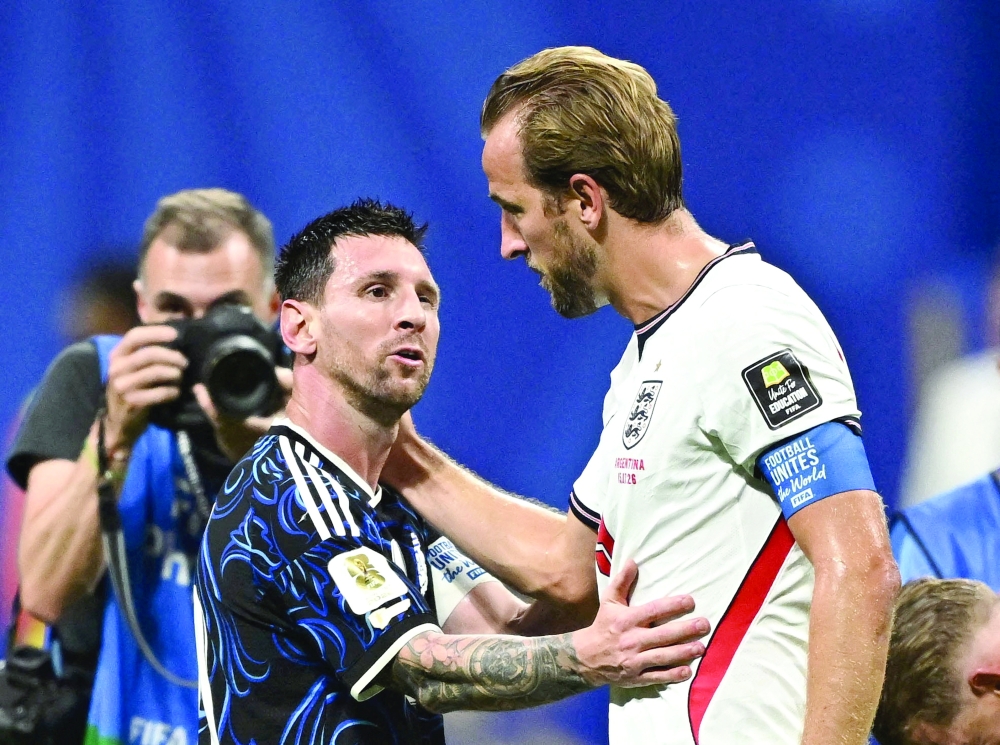 Argentina's Lionel Messi embraces England's Harry Kane at the end of their Fifa World Cup 2026 semifinal at Atlanta Stadium, Georgia, US on July 15. — Reuters