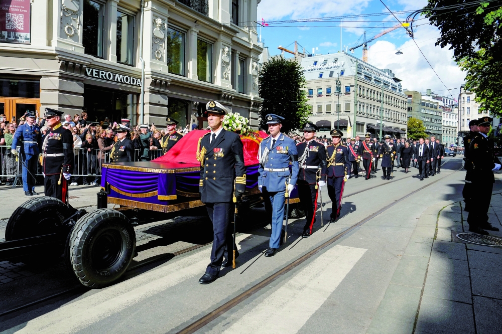 The funeral procession with Norway's King Harald's coffin proceeds from Oslo Cathedral towards Akershus Fortress, in Oslo. — Reuters 