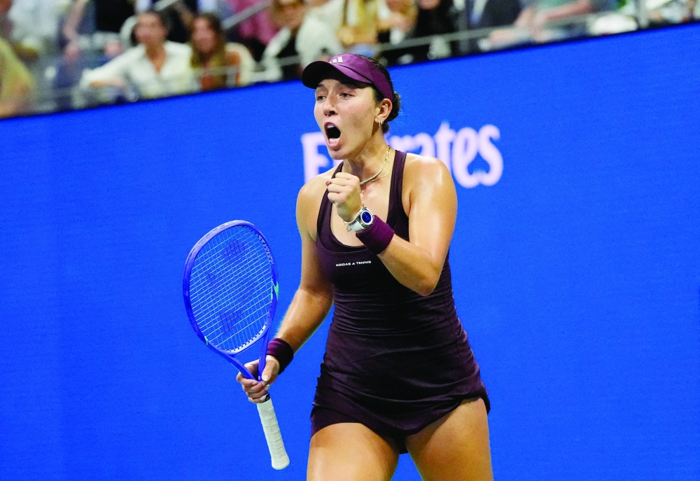 Jessica Pegula of the U.S. celebrates winning her quarter-final match against Emma Navarro of the U.S. IMAGN IMAGES via Reuters/Robert Deutsch