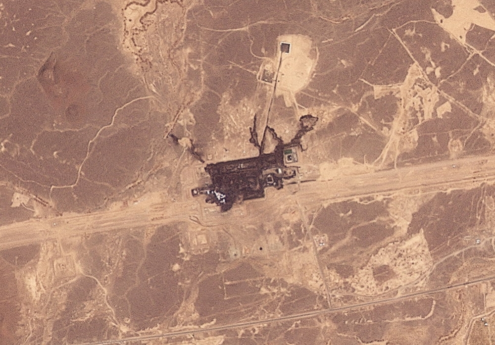 Satellite image shows damage to the East-West pipeline facility in the Hejaz Region, Saudi Arabia,