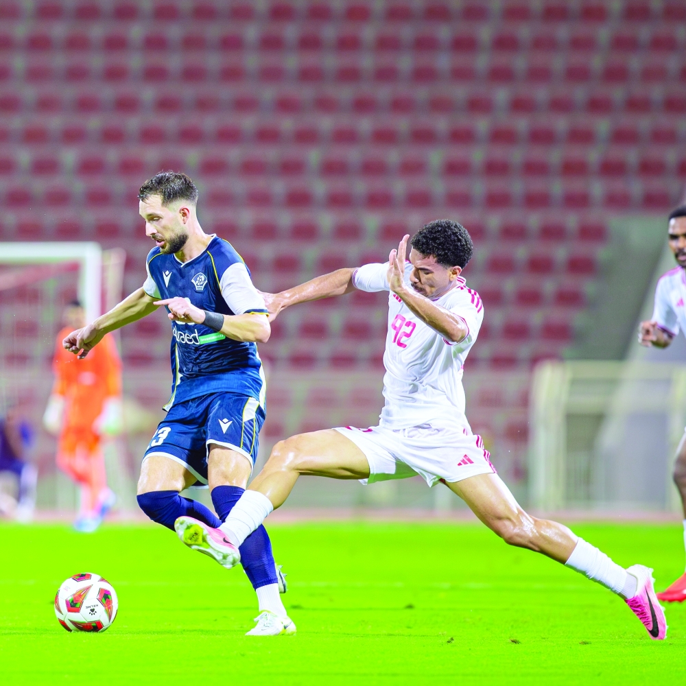 Al Shabab and Oman Club players in action during the third round of the Jindal League at Sultan Qaboos Sports Complex.