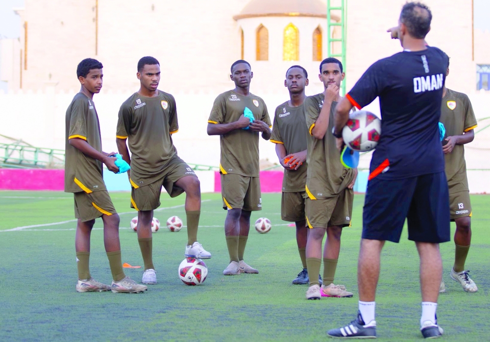 Head coach Nasser al Mayahi guides Oman’s Under-15 players through a training session ahead of the FIFA event in Azerbaijan.