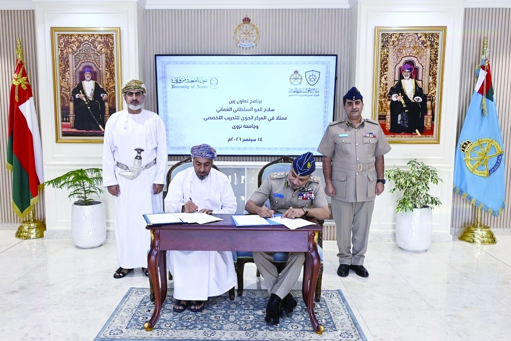 Air Commodore Khalid bin Mohammed al Abri and Prof Dr Ahmed bin Khalfan al Rawahi signed the agreement.