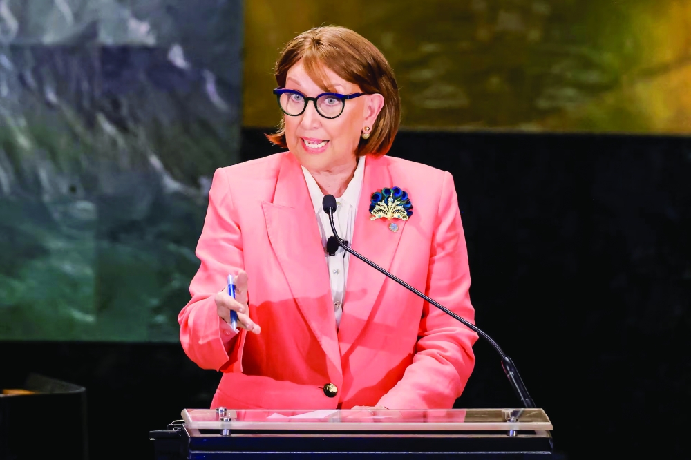 Candidate for the position of UN secretary-general Rebeca Grynspan speaks during the 'UN Town Hall: The Next Secretary-General' event at United Nations headquarters in New York City. - Reuters