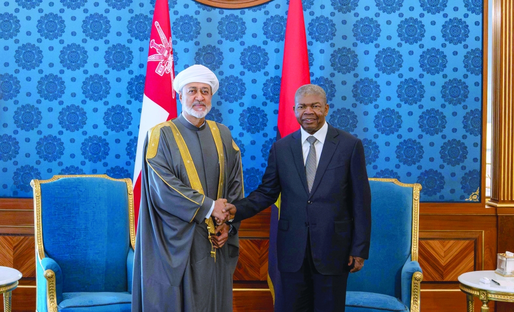 His Majesty Sultan Haitham bin Tarik and Angola President João Manuel Lourenço at the Presidential Palace in Luanda on Friday.