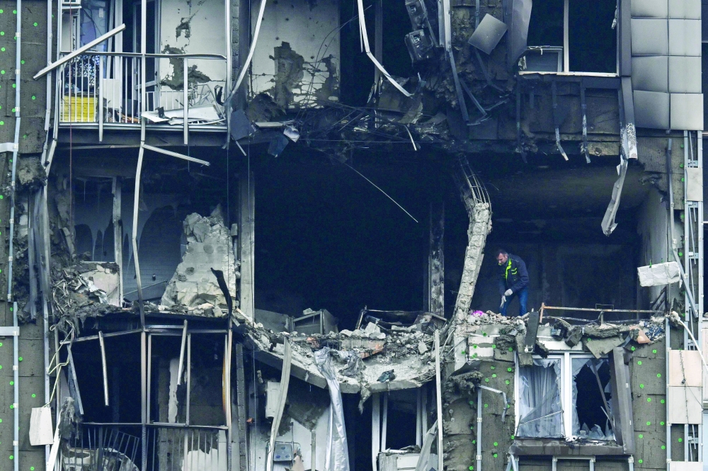 A view shows a damaged multi-storey apartment building following a drone attack in Kotelniki in the Moscow region. — AFP