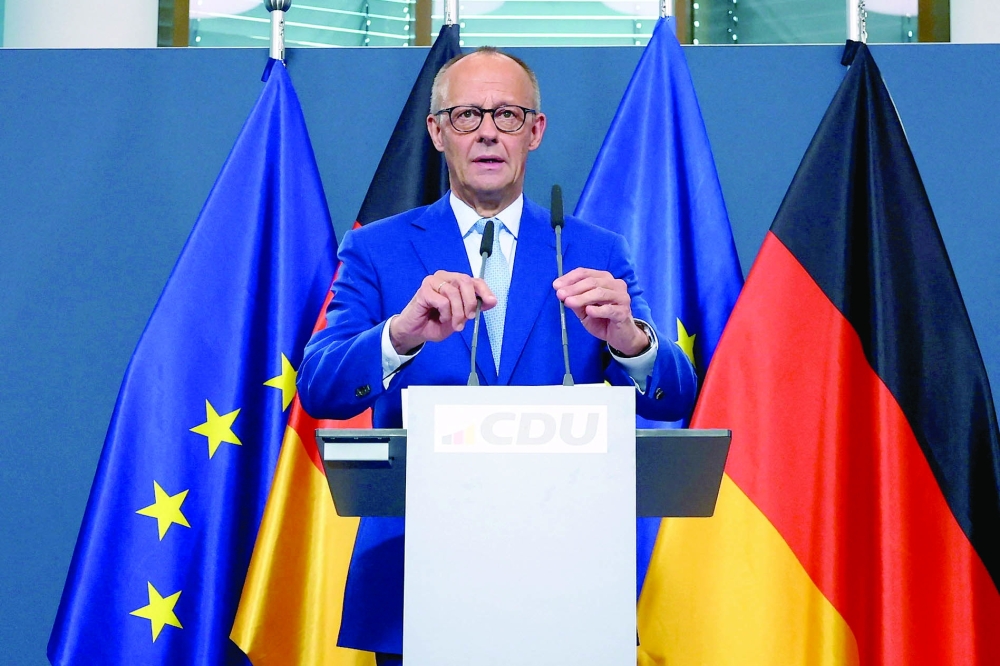 German Chancellor Friedrich Merz gives a statement after first exit polls of the Berlin and Mecklenburg Western Pomerania state elections, at the CDU headquarters in Berlin. — Reuters