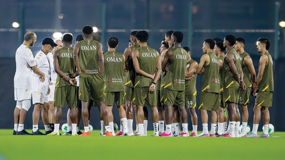 Oman players during training at the 27th Gulf Cup in Jeddah, Saudi Arabia.