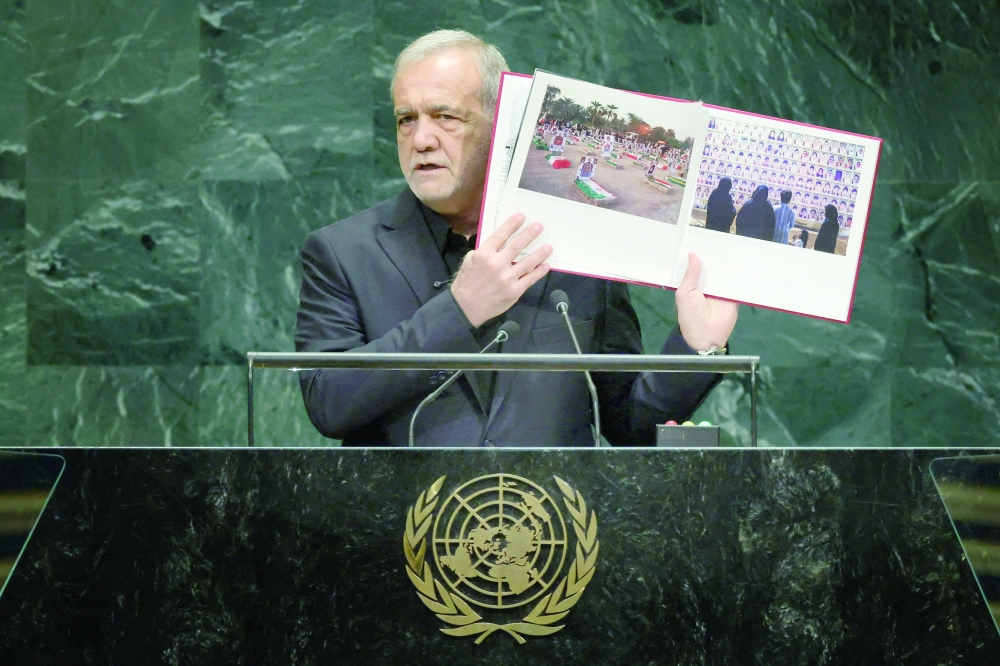Iran's President Masoud Pezeshkian addresses the 81st United Nations General Assembly (UNGA) at UN headquarters in New York City. — Reuters 