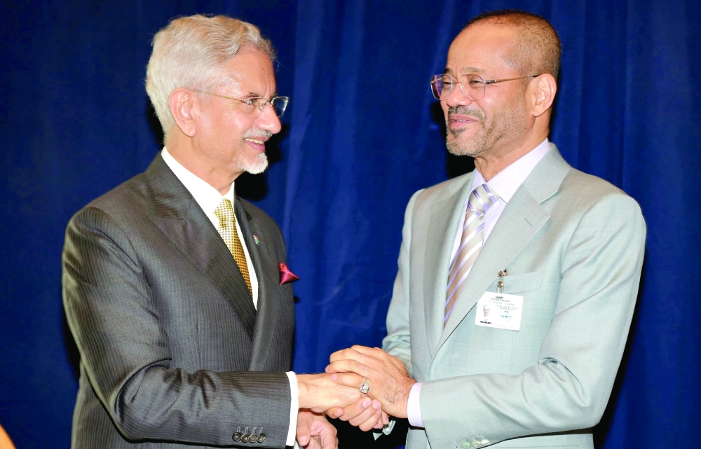 Sayyid Badr bin Hamad al Busaidi, Foreign Minister, with India’s External Affairs Minister Dr S. Jaishankar  in New York on Saturday.