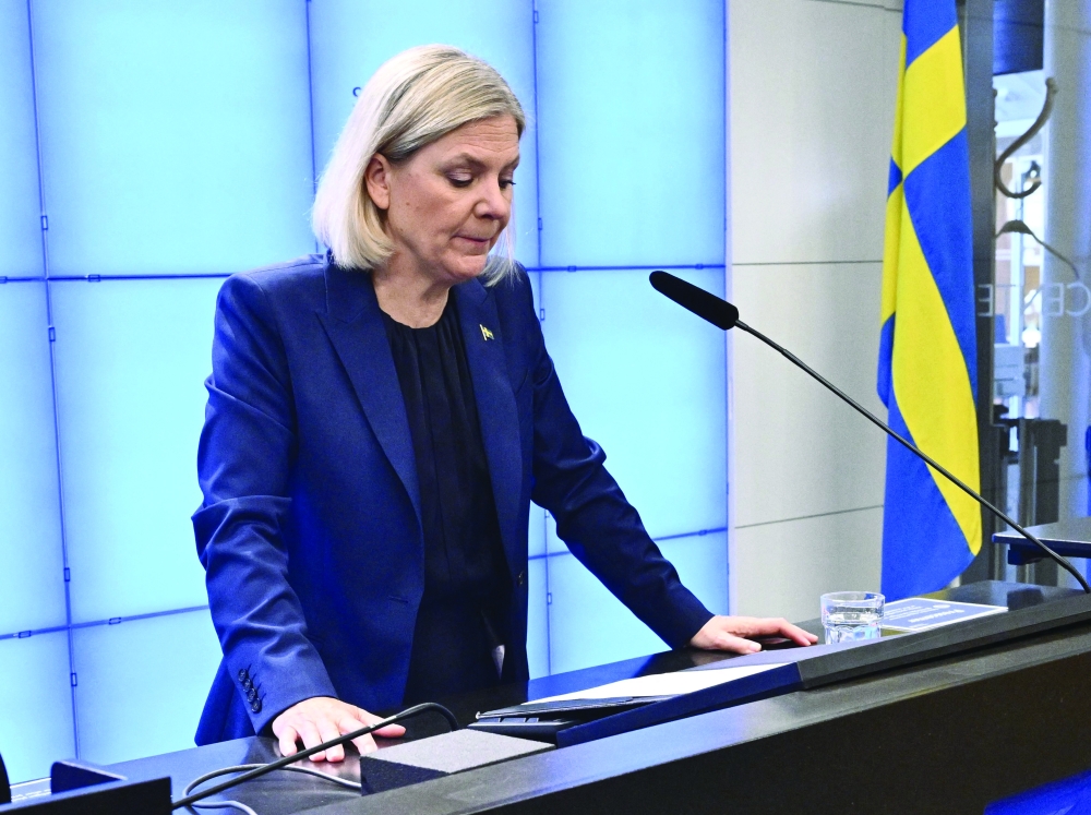 Sweden's Social Democratic leader Magdalena Andersson gives a press conference in Stockholm. — AFP