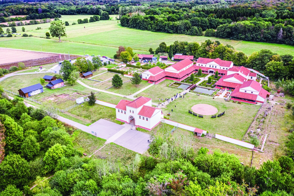 Aerial view of the Roman Villa Borg Archaeological Park in Saarland.