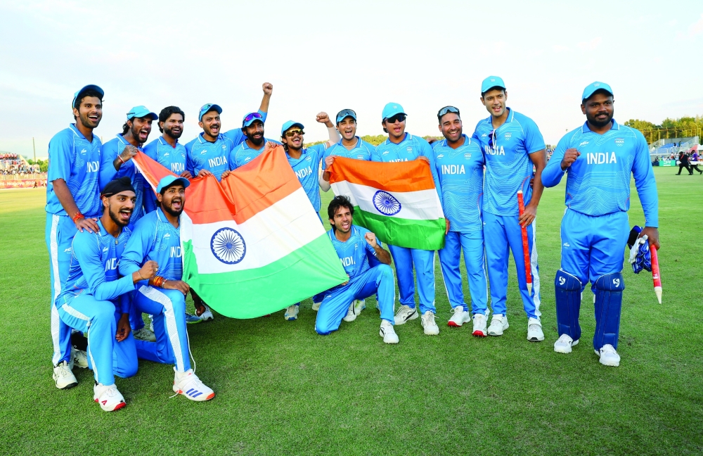 Asian Games - Aichi-Nagoya 2026 - Cricket - Men Finals - Gold Medal Match - Pakistan v India - Korogi Athletic Park, Nisshin, Japan - October 3, 2026
India players celebrate after the match as they win the gold medal REUTERS/Anushree Fadnavis     TPX IMAGES OF THE DAY     