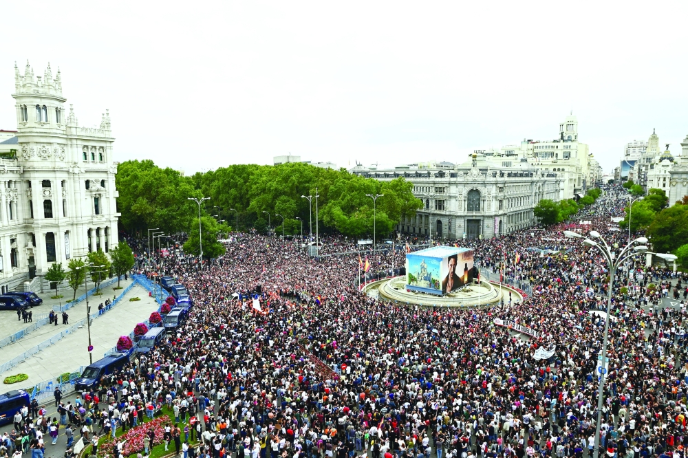 Protesters demonstrate demanding political action to alleviate the housing crisis, in Madrid. — Reuters
