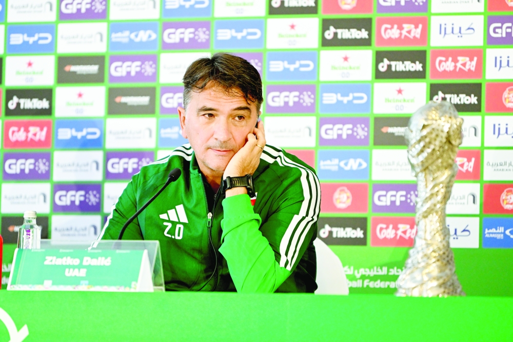 UAE head coach Zlatko Dalic addresses the media in Jeddah ahead of the Gulf Cup 27 final against Saudi Arabia. — Abdulwahid al Hamadani